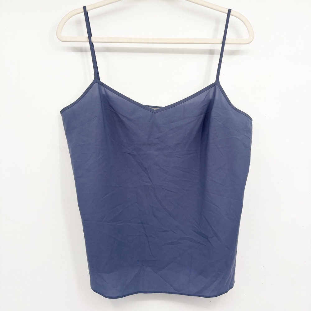 Ann Taylor Womens 100% Silk Minimalist Basic Cami Tank Top Dusty Blue Size 14